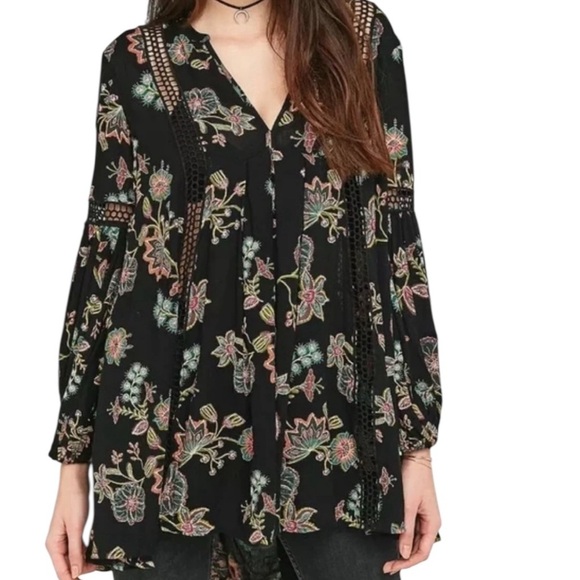 Free People Just The Two of Us Floral Long Sleeve Flowy Boho Tunic Blouse R7 - Picture 1 of 7